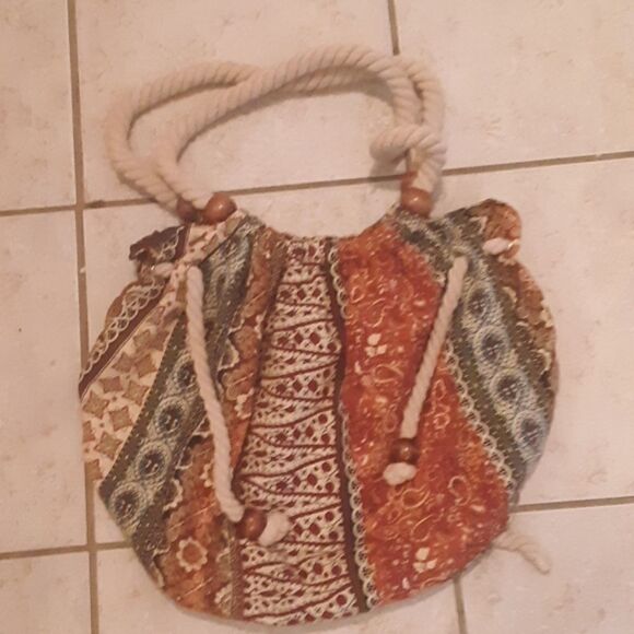 AMC MULTICOLOR CANVAS HIPPIE BOHO DRAWSTRING SACK SHOULDERBAG/ HANDBAG 🤑 - Picture 1 of 5